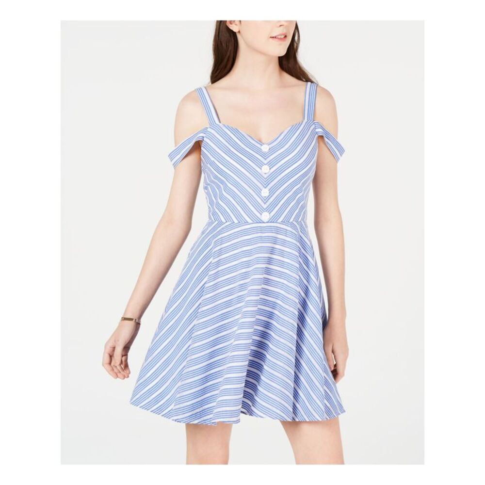CITY STUDIO Womens Fit + Flare Above The Knee Dress Blue Sleeveless Juniors 11